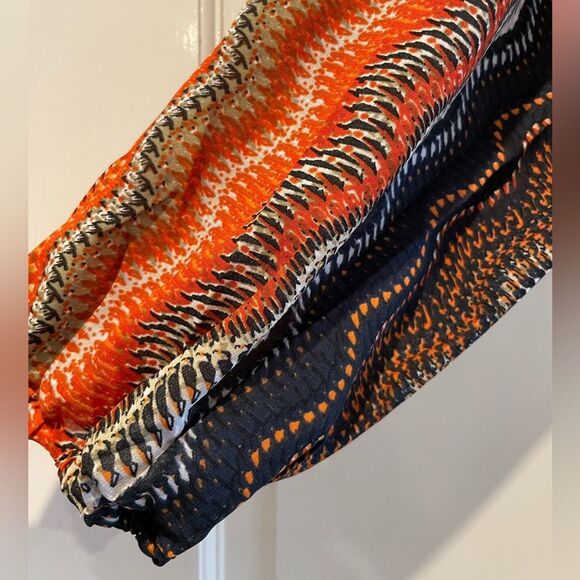 Fashion Fuse Boho Keyhole Flowy Long Sleeve Blouse Orange‎ Navy Size 1X - Picture 5 of 8